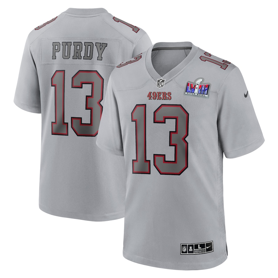 Mens San Francisco 49ers Brock Purdy Gray Super Bowl LVIII Atmosphere Fashion Game Jersey