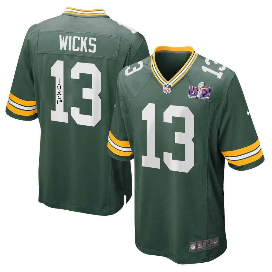 Dontayvion Wicks 13 Signed Green Bay Packers Super Bowl LVIII Game Men Jersey - Green
