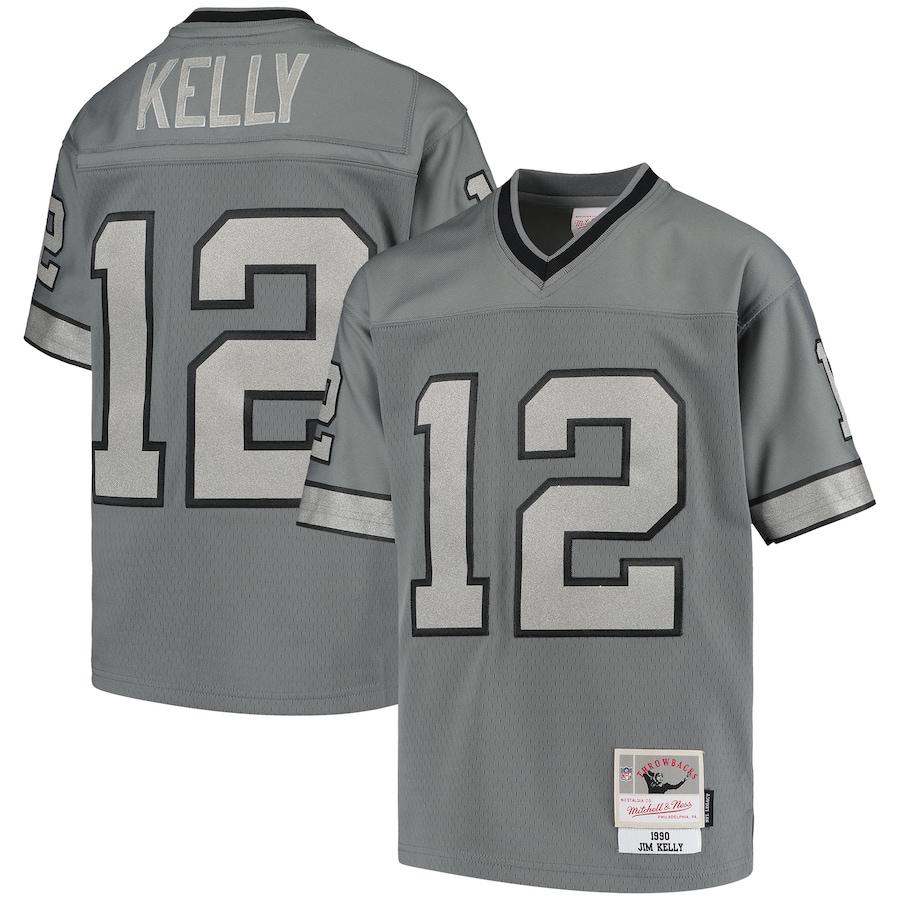 Youth Buffalo Bills Jim Kelly Charcoal 1990 Retired Player Metal Replica Jersey