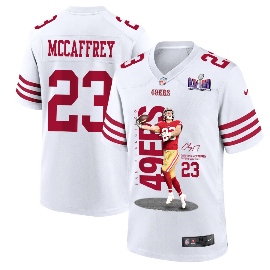 Christian McCaffrey 23 San Francisco 49ers Throwing Ball Signed Game Men Jersey - White