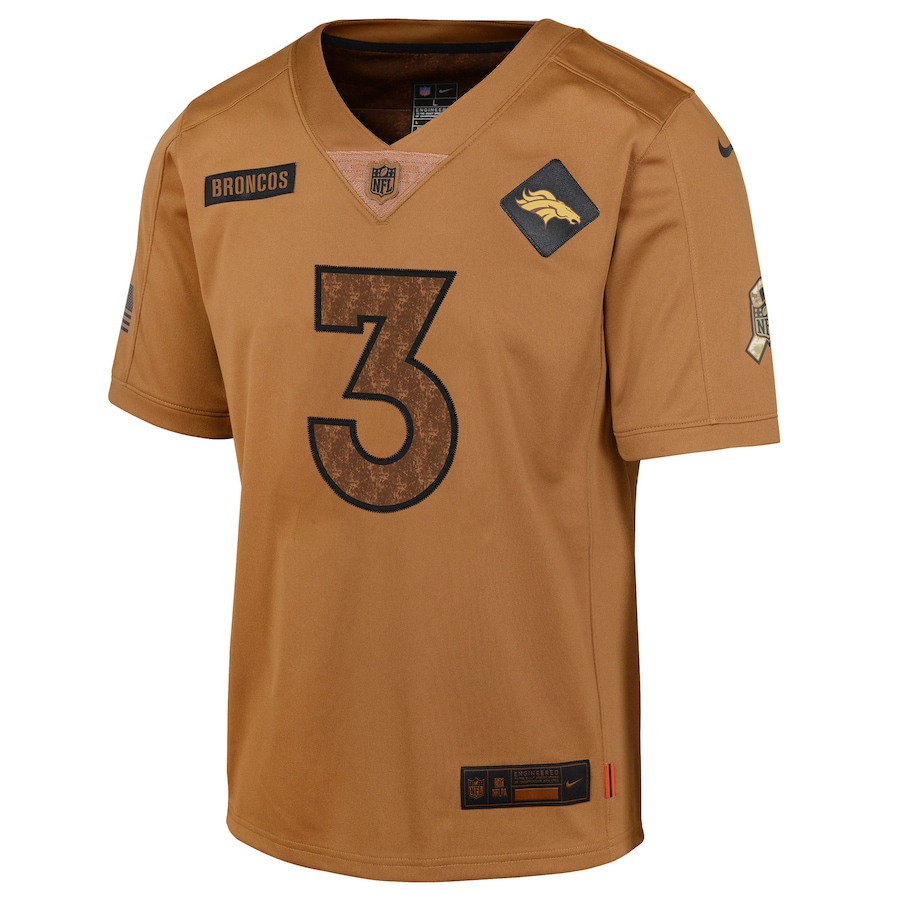 Youth Denver Broncos Russell Wilson Brown 2023 Salute To Service Limited Jersey