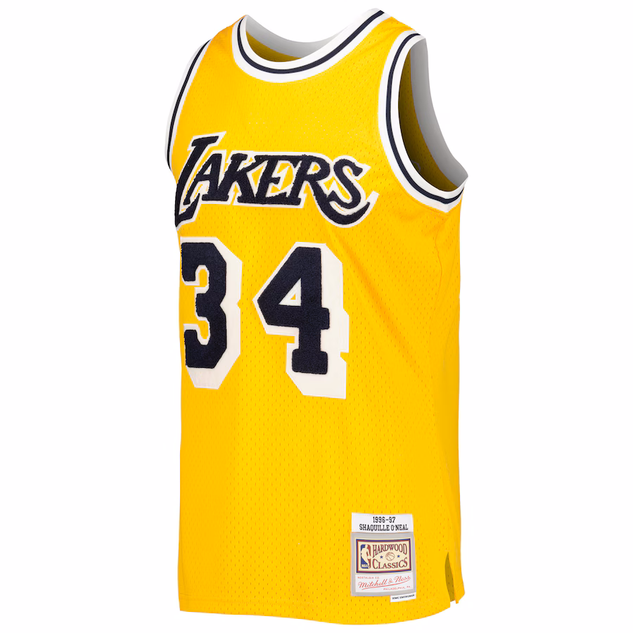 Men's Los Angeles Lakers Shaquille O'Neal Mitchell & Ness Yellow Hardwood Classics Off-Court Swingman Jersey
