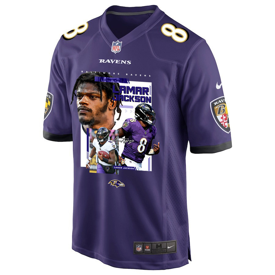 Lamar Jackson 8 Baltimore Ravens Cobra Jackson Game Men Jersey - Purple