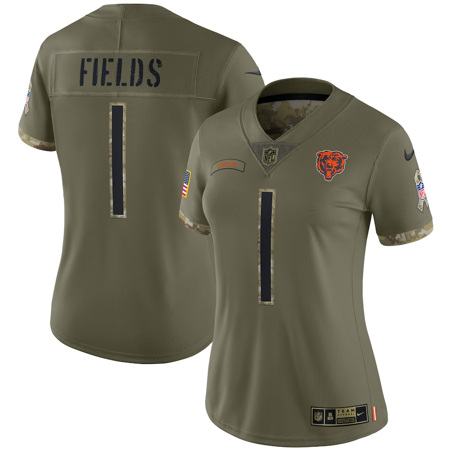 Womens Chicago Bears Justin Fields Olive 2022 Salute To Service Limited Jersey