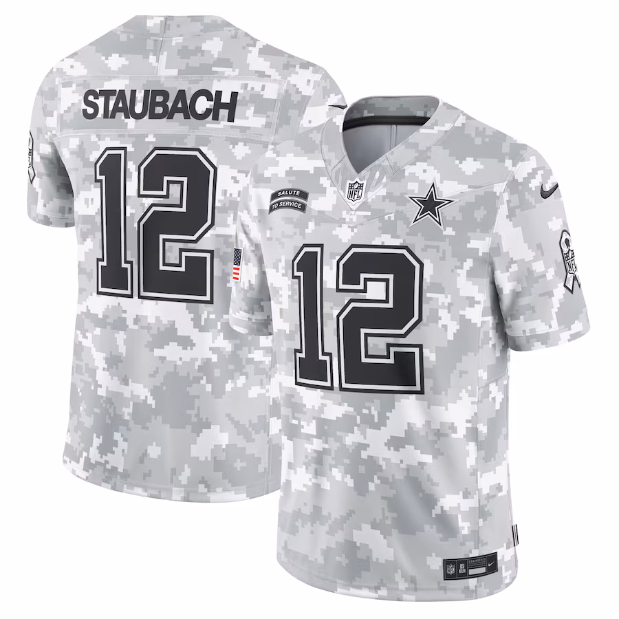 Roger Staubach Dallas Cowboys Nike 2024 Salute to Service Retired Player Limited Jersey - Arctic Camo