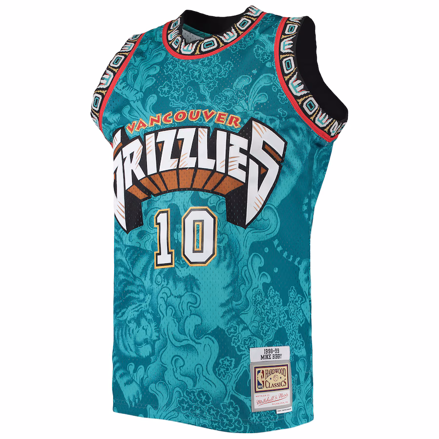 Men's Vancouver Grizzlies Mike Bibby Mitchell & Ness Turquoise Hardwood Classics 1998/99 Lunar New Year Swingman Jersey