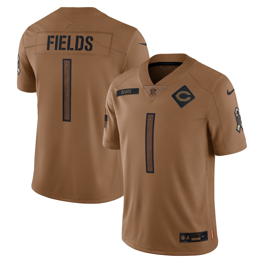 Mens Chicago Bears Justin Fields Brown 2023 Salute To Service Limited Jersey