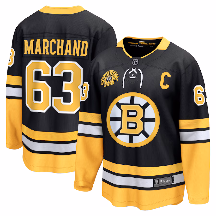 Brad Marchand Boston Bruins Fanatics 100th Anniversary Premier Breakaway Player Jersey - Black