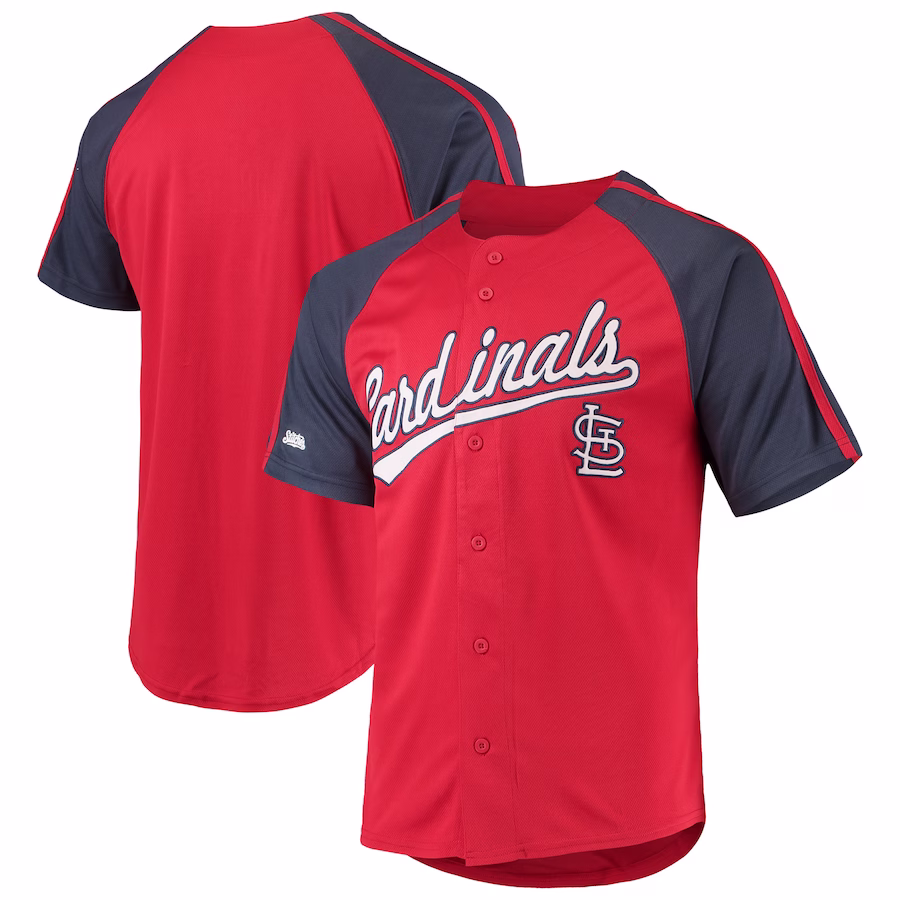 Youth St. Louis Cardinals Stitches Red Button-Down Raglan Replica Jersey