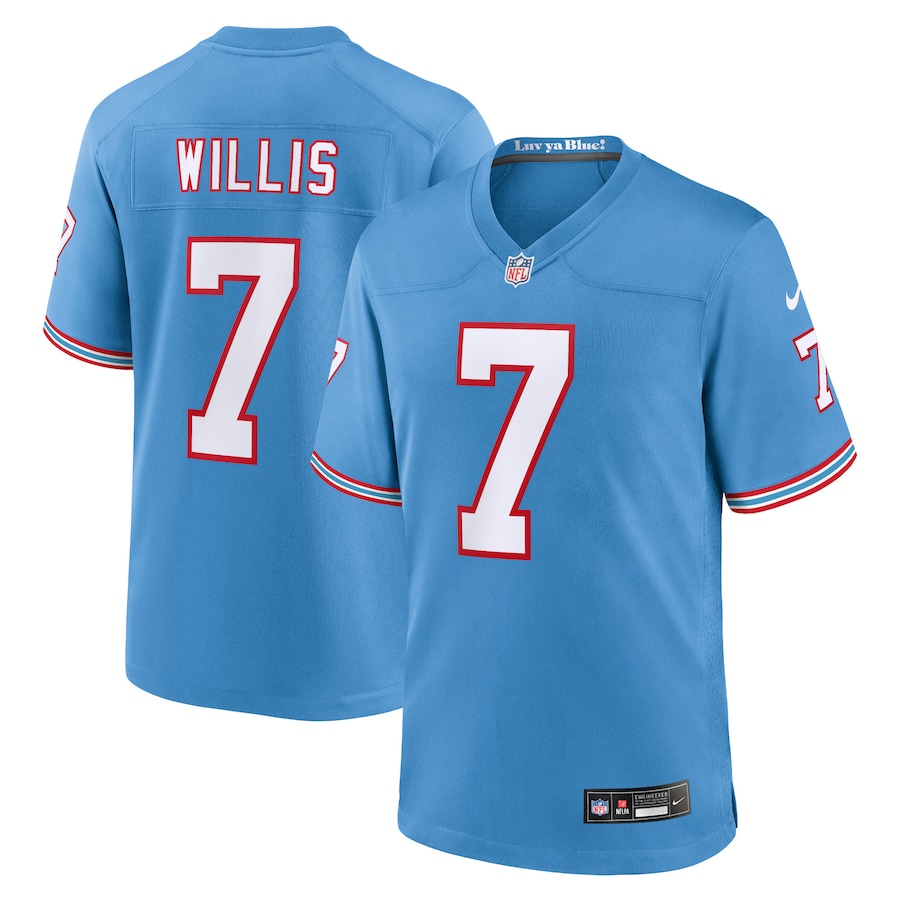 Mens Tennessee Titans Malik Willis Light Blue Oilers Throwback Alternate Game Player Jersey