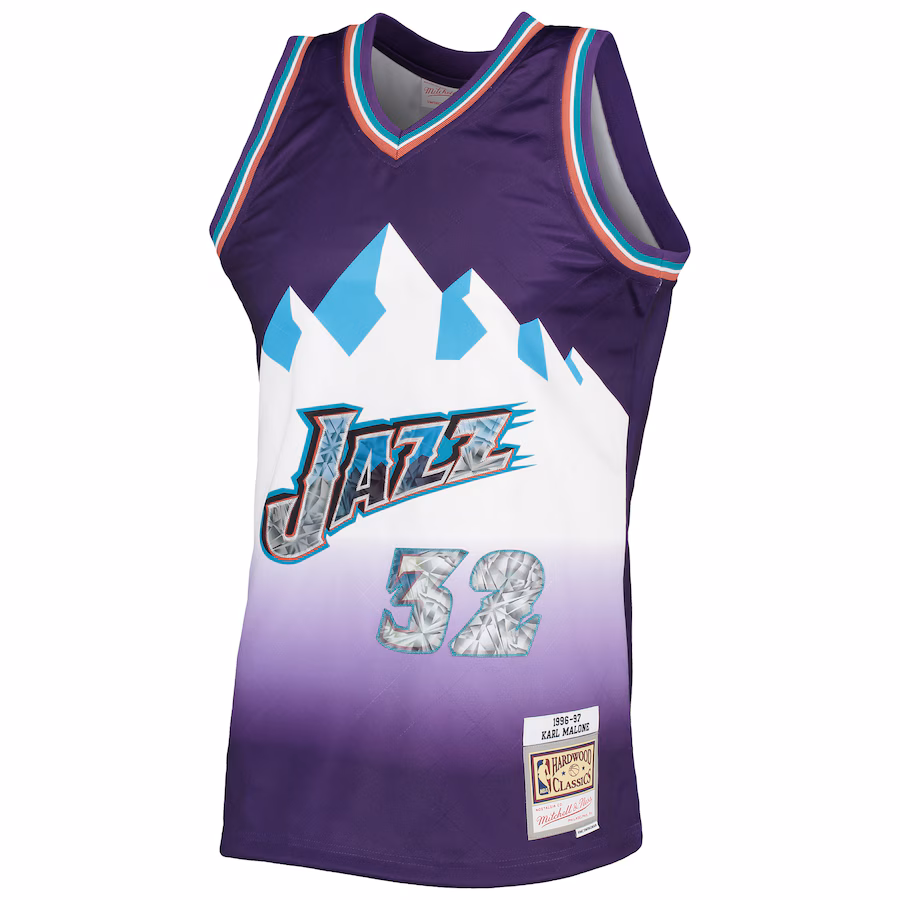 Men's Utah Jazz Karl Malone Mitchell & Ness Purple 1996-97 Hardwood Classics NBA 75th Anniversary Diamond Swingman Jersey