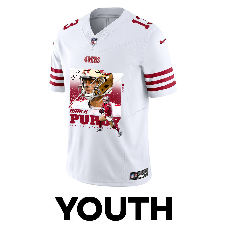 Brock Purdy 13 San Francisco 49ers Signed Glass Game YOUTH Jersey - White