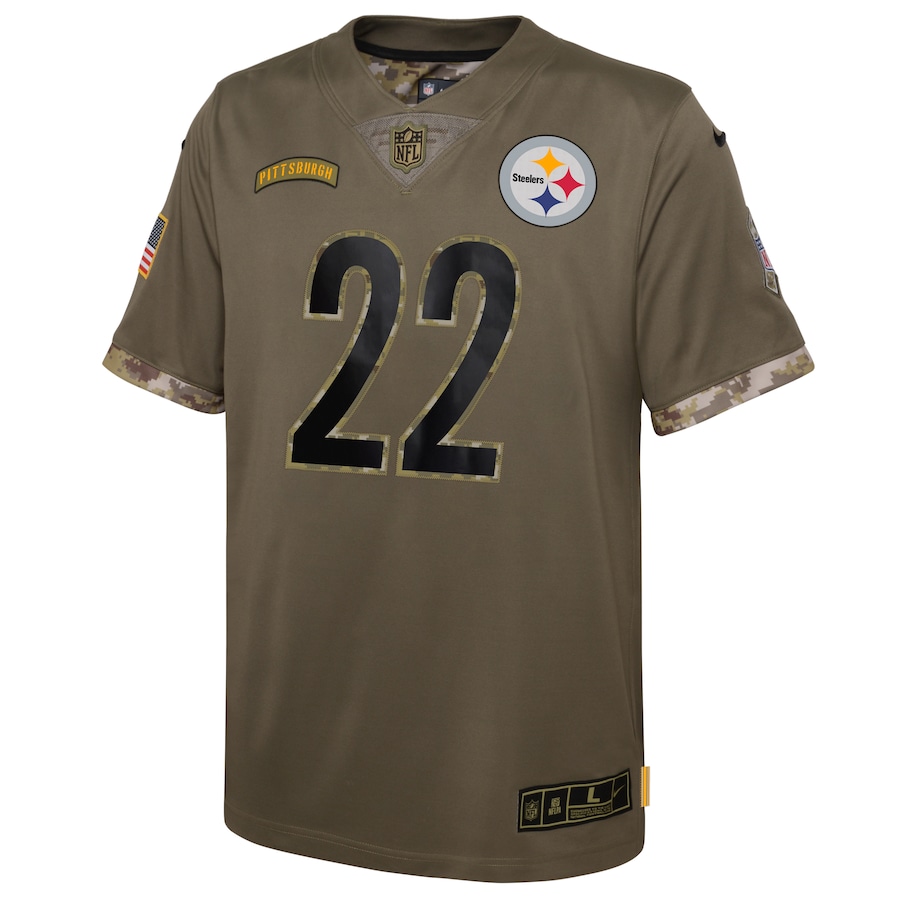 Youth Pittsburgh Steelers Najee Harris Olive 2022 Salute To Service Player Limited Jersey
