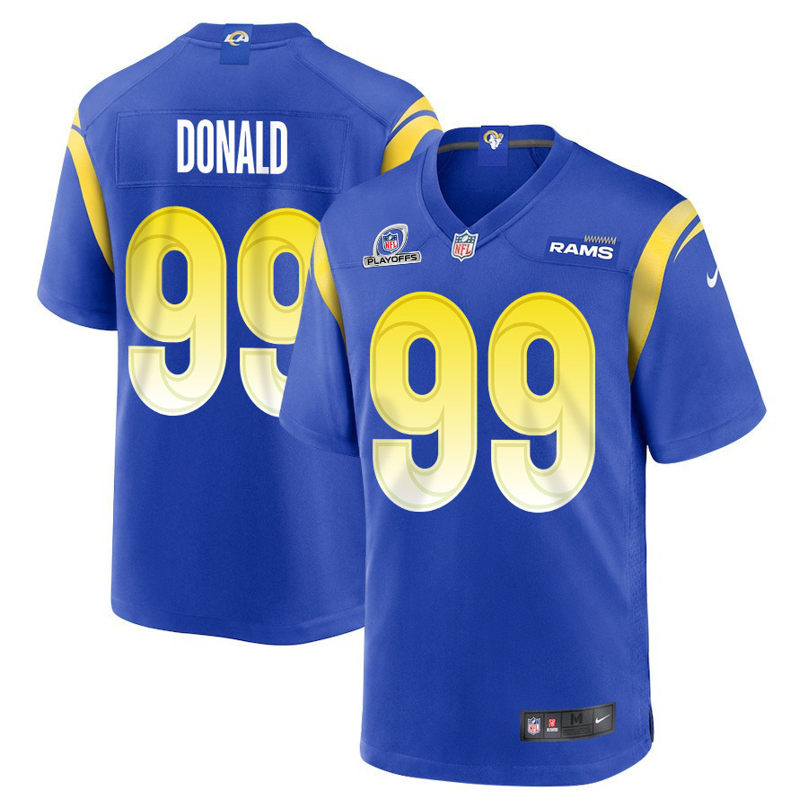 Aaron Donald 99 Los Angeles Rams 2023 Playoffs Patch Game Men Jersey - Royal