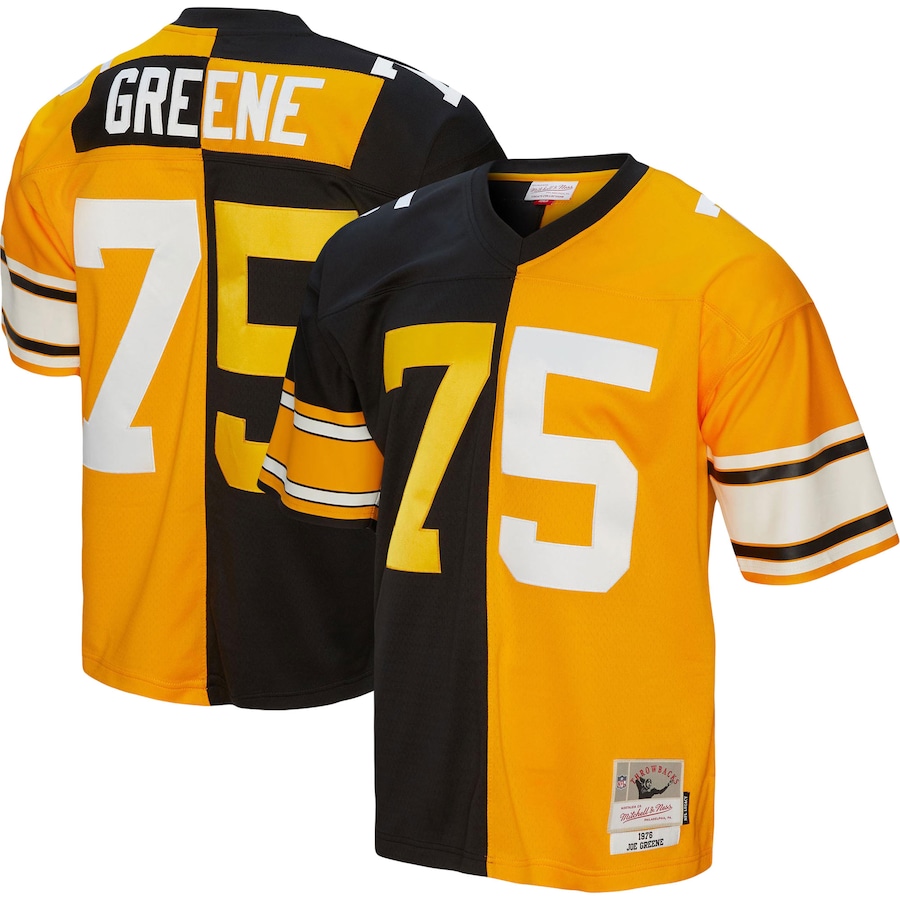 Mens Pittsburgh Steelers Joe Greene Black/Gold 1976 Split Legacy Replica Jersey