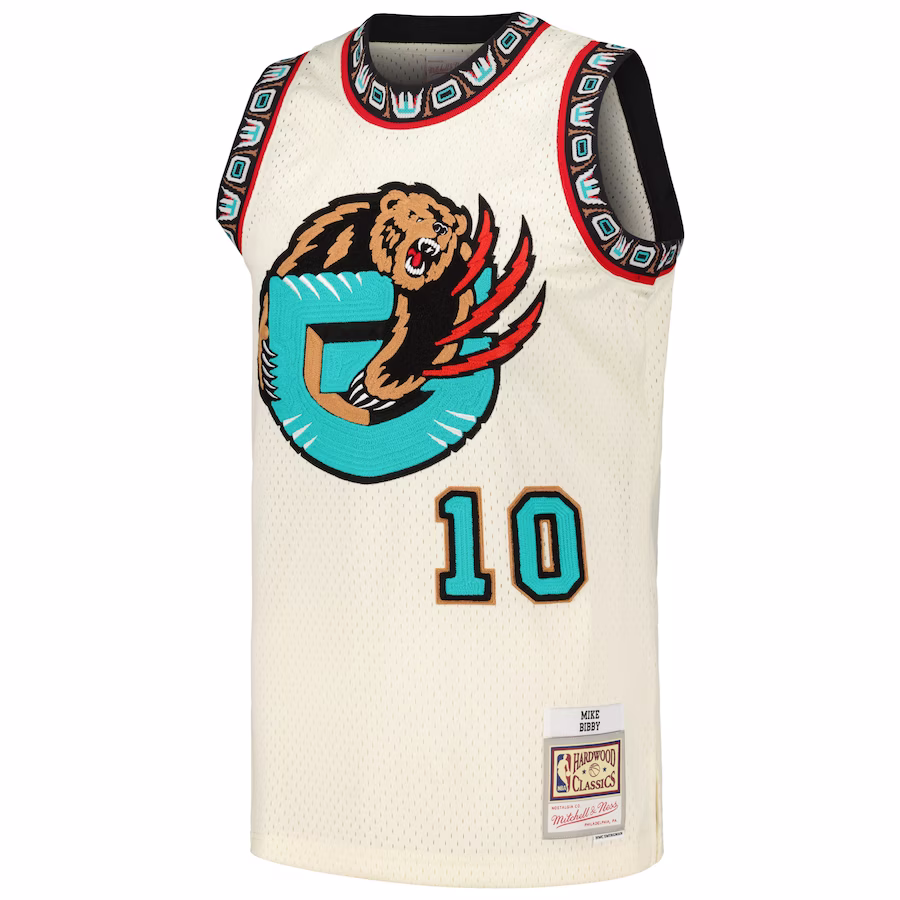 Men's Vancouver Grizzlies Mike Bibby Mitchell & Ness Cream Chainstitch Swingman Jersey