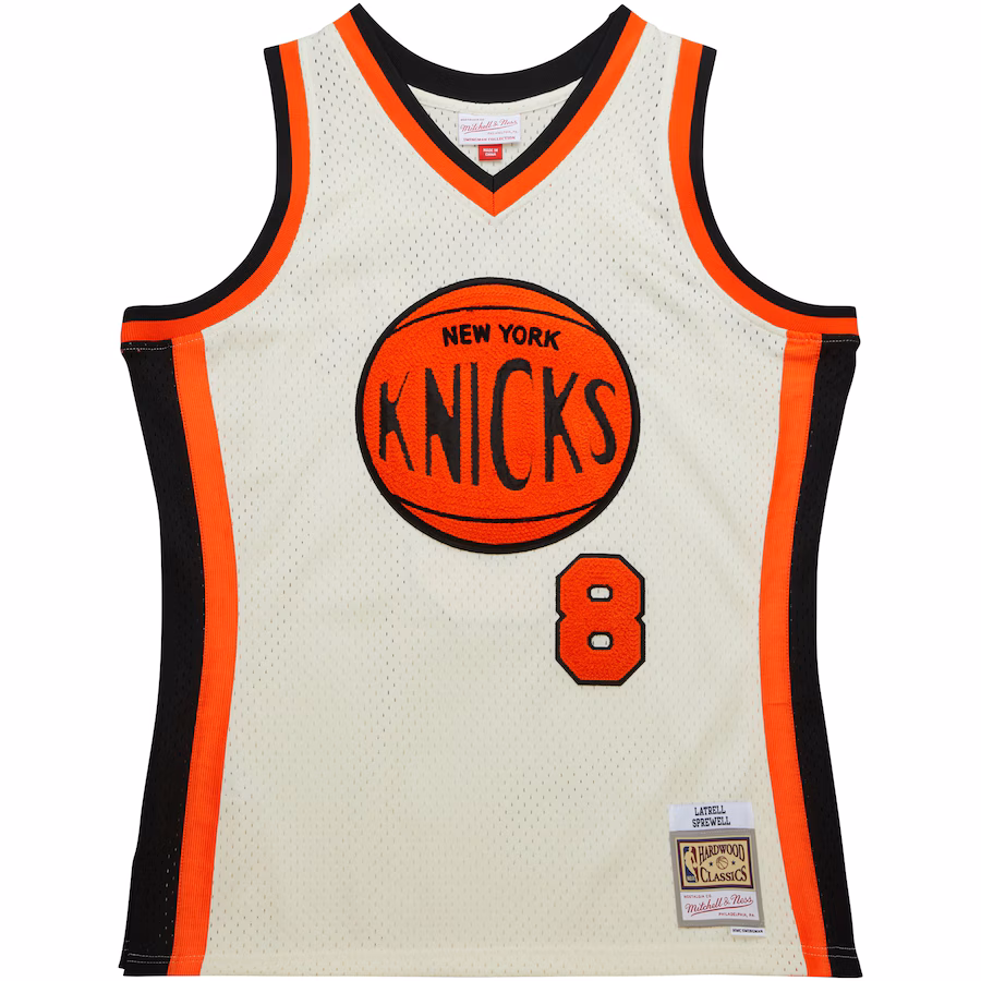 Men's New York Knicks Latrell Sprewell Mitchell & Ness Cream Chainstitch Swingman Jersey