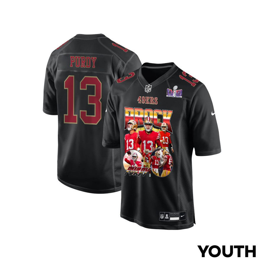 Brock Purdy 13 Signed San Francisco 49ers Niners Fashion Game YOUTH Jersey - Carbon Black