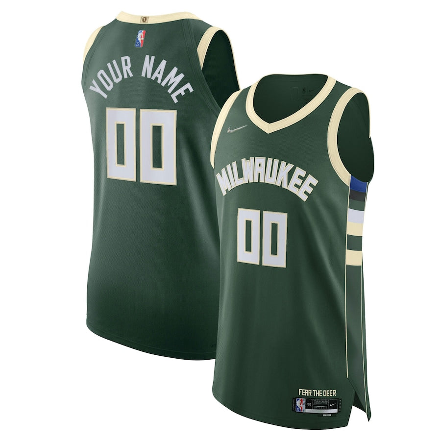 Mens Milwaukee Bucks Hunter Green 2021/22 Diamond Authentic Custom Jersey
