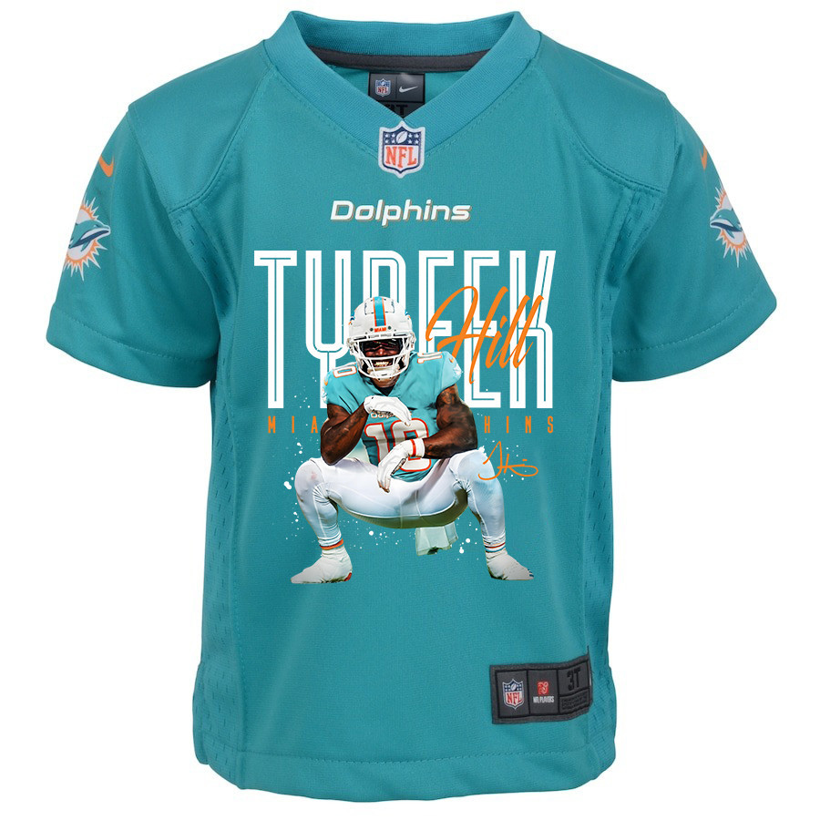 Tyreek Hill 10 Miami Dolphins Cheetah Celebration Game YOUTH Jersey - Aqua