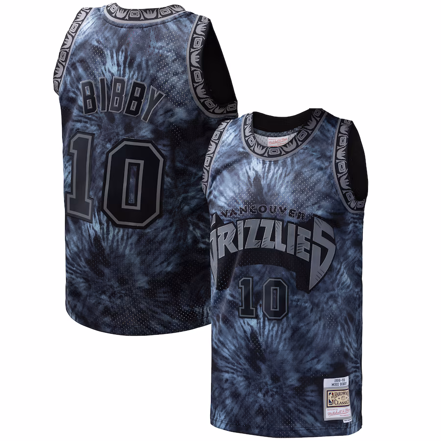 Men's Vancouver Grizzlies Mike Bibby Mitchell & Ness Black Hardwood Classics 1998/99 Tie-Dye Swingman Jersey