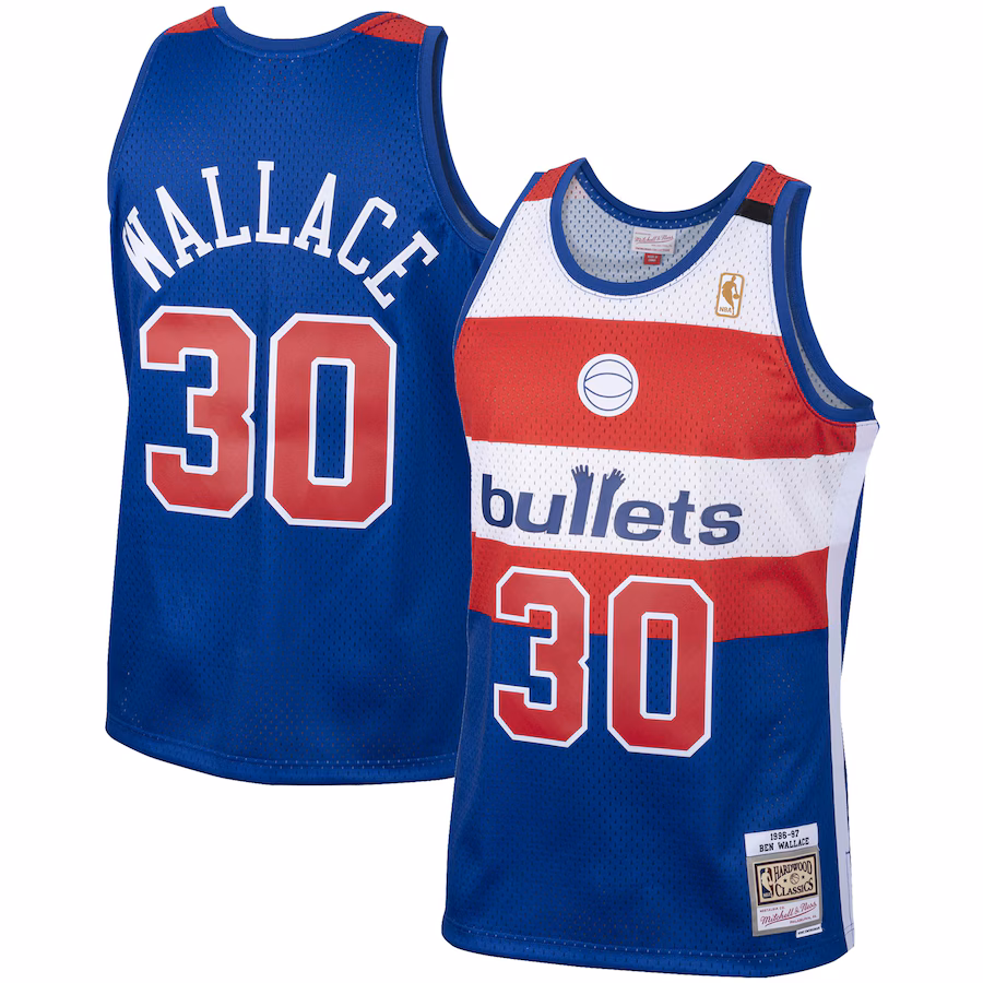 Men's Washington Bullets Ben Wallace Mitchell & Ness Royal 2001/02 Hardwood Classics Swingman Jersey