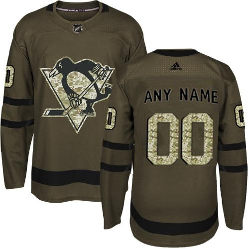 Men's Custom Pittsburgh Penguins Green Salute to Service Stitched NHL Jersey