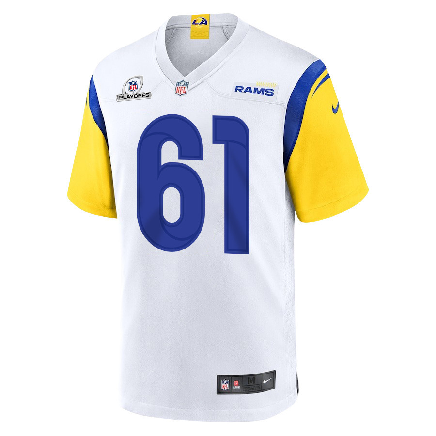 AJ Arcuri 61 Los Angeles Rams 2023 Playoffs Patch Game Men Jersey - White