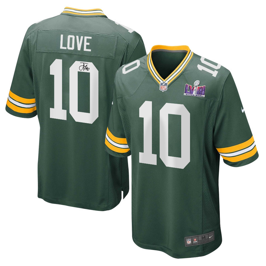 Jordan Love 10 Signed Green Bay Packers Super Bowl LVIII Game Men Jersey - Green