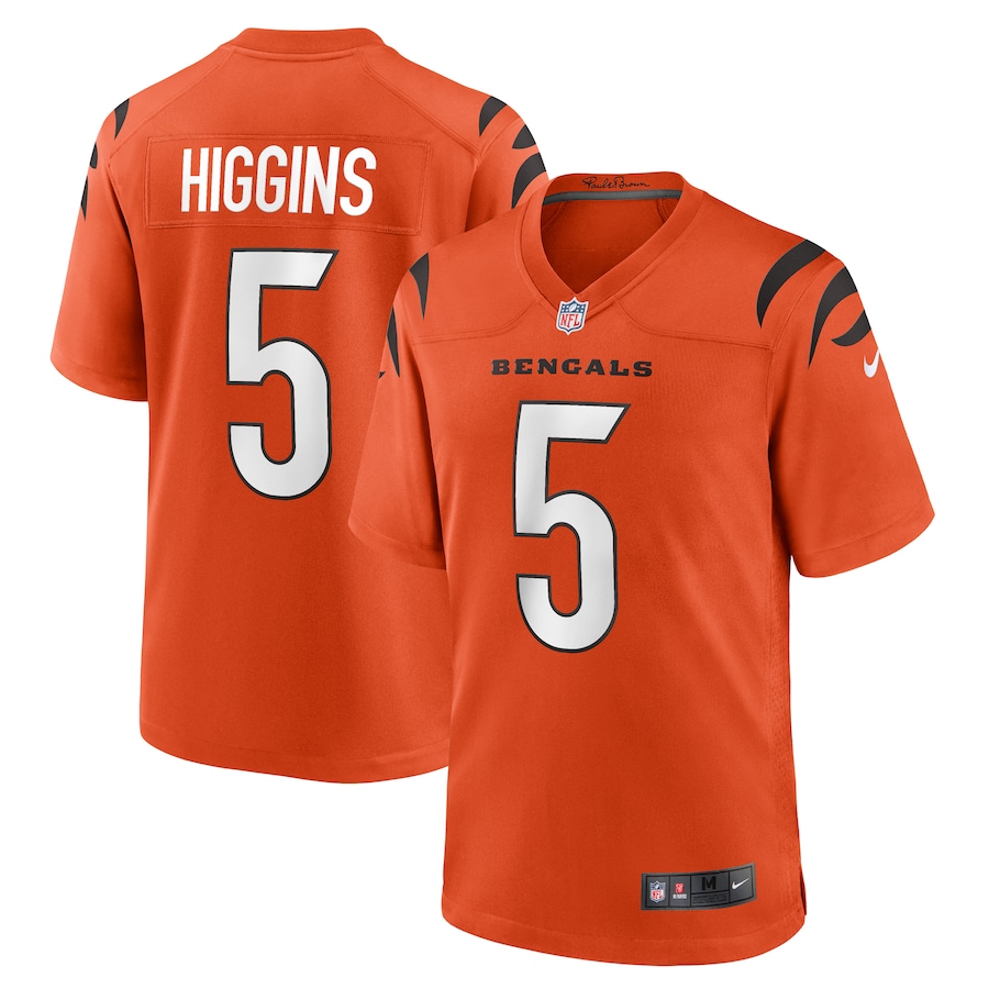 Mens Cincinnati Bengals Tee Higgins Orange Alternate Game Player Jersey