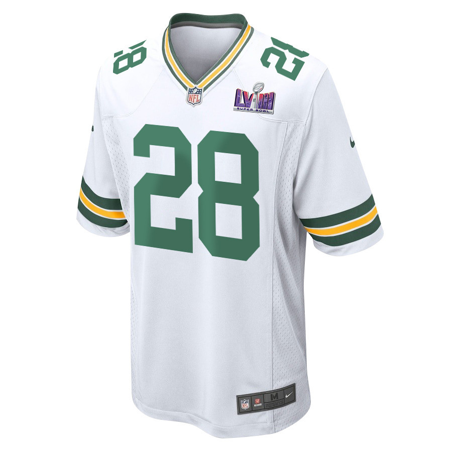 AJ Dillon 28 Signed Green Bay Packers Super Bowl LVIII Game Men Jersey - White