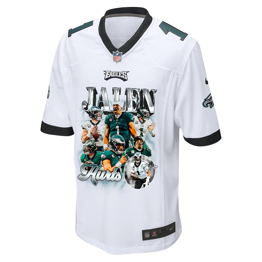 Jalen Hurts 1 Philadelphia Eagles Go Directly To Jalen Game Men Jersey - White