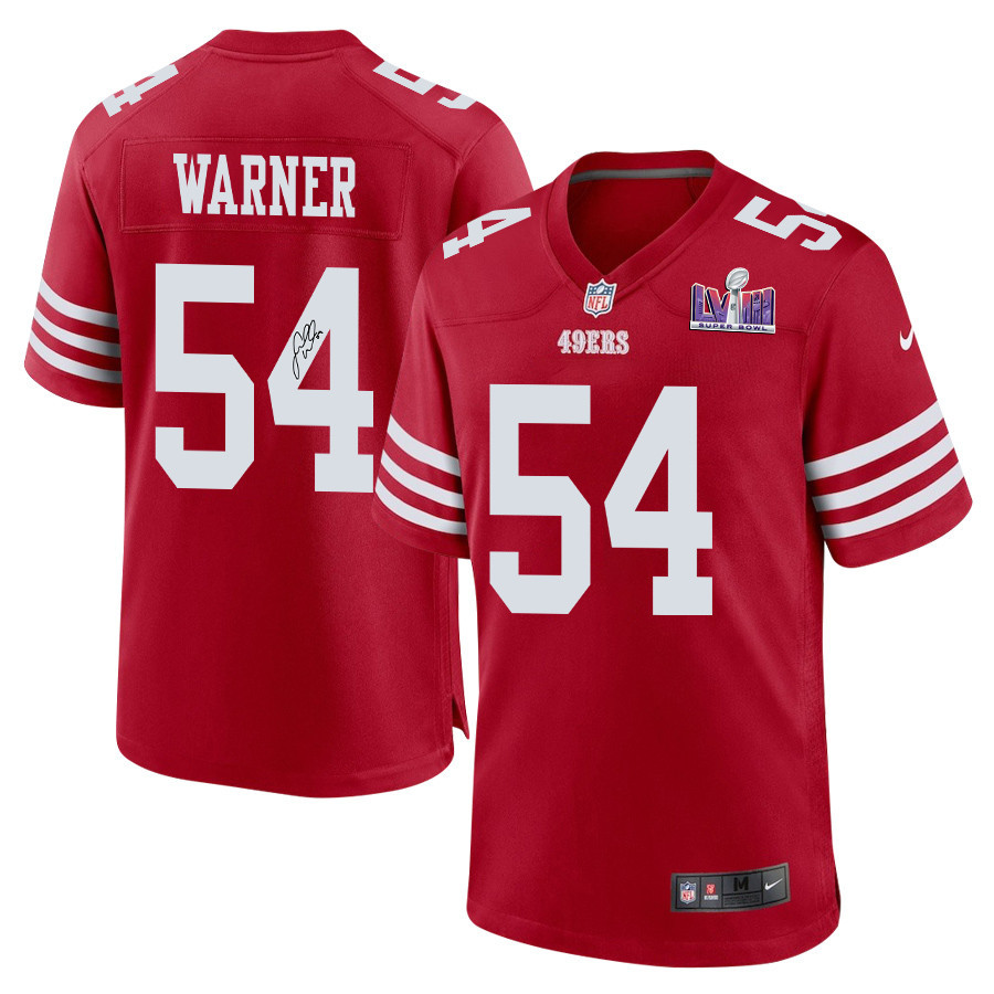 Fred Warner 54 Signed San Francisco 49ers Super Bowl LVIII Game Men Jersey - Scarlet