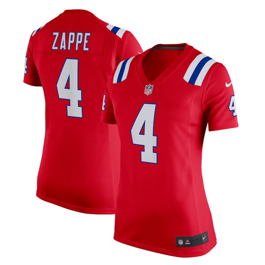 Womens New England Patriots Bailey Zappe Red Alternate Game Player Jersey