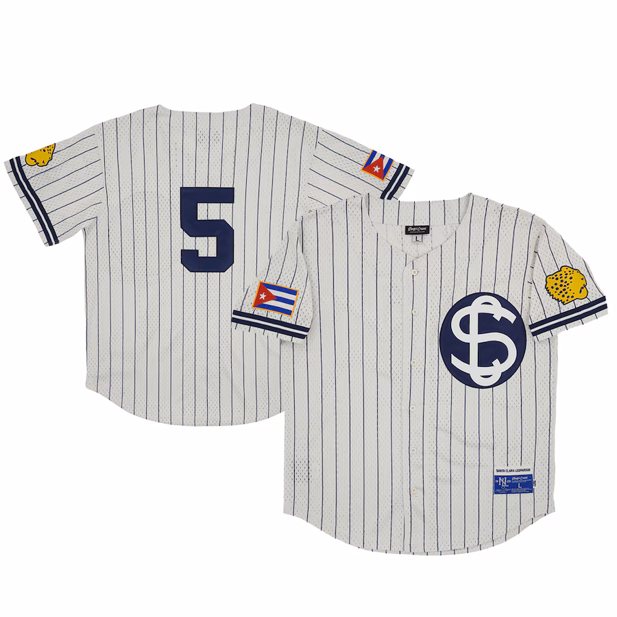 Men's Santa Clara Leopardos #5 Rings & Crwns Cream Mesh Button-Down Replica Jersey