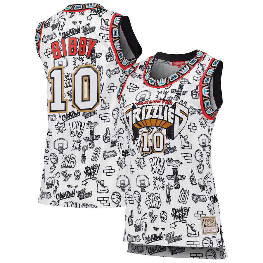 Women's Vancouver Grizzlies Mike Bibby Mitchell & Ness White 1998 Doodle Swingman Jersey
