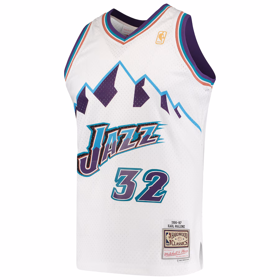 Men's Utah Jazz Karl Malone Mitchell & Ness White Hardwood Classics Swingman Jersey