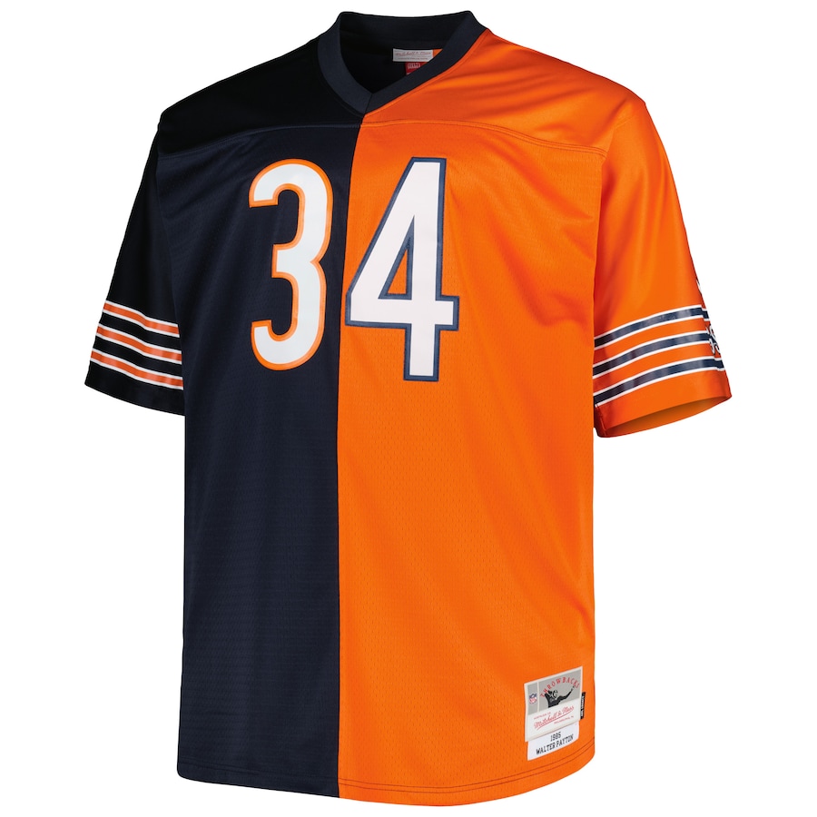 Mens Chicago Bears Walter Payton Navy/Orange Big & Tall Split Legacy Retired Player Replica Jersey
