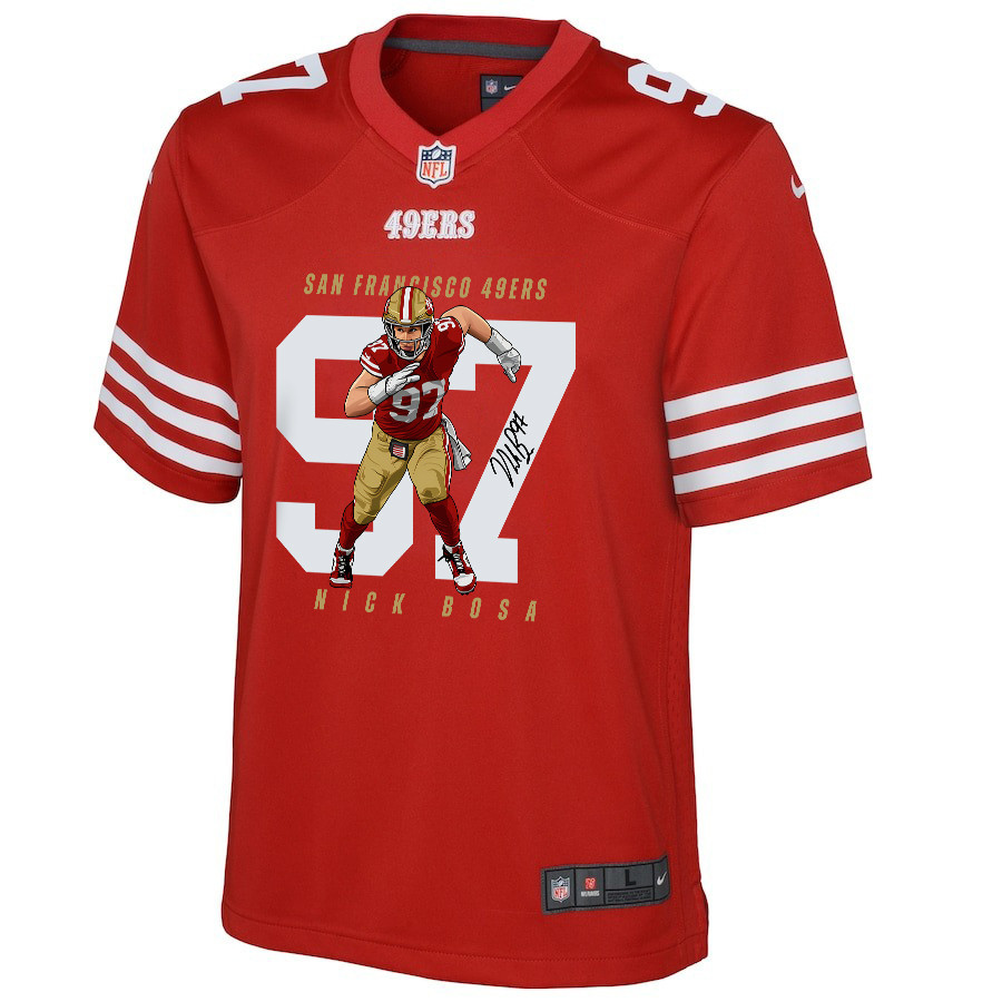Nick Bosa 97 San Francisco 49ers Run Bosa Run Game YOUTH Jersey - Scarlet