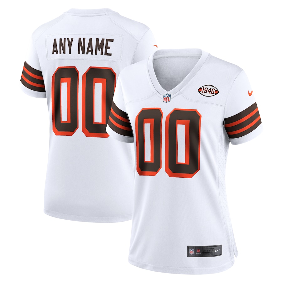 Womens Cleveland Browns White 1946 Collection Alternate Custom Jersey
