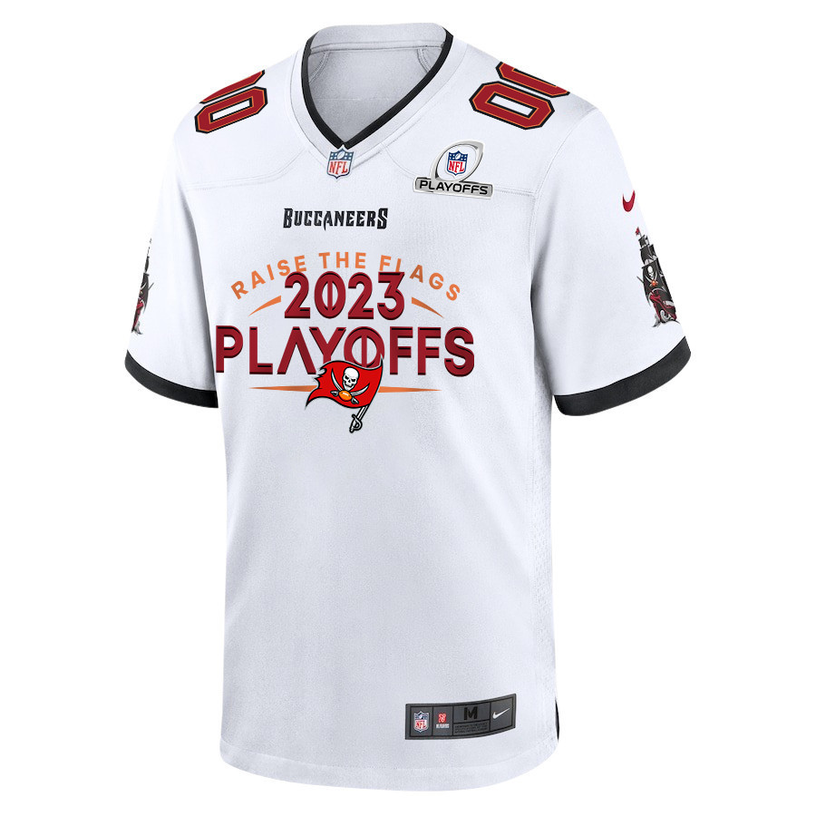 Tampa Bay Buccaneers Raise The Flags 2023 Playoffs Game Men Custom Jersey - White