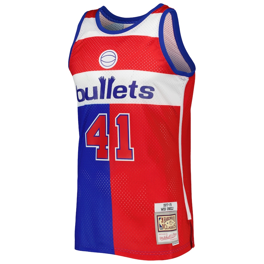 Men's Washington Bullets Wes Unseld Mitchell & Ness Blue/Red Hardwood Classics 1977/78 Split Swingman Jersey