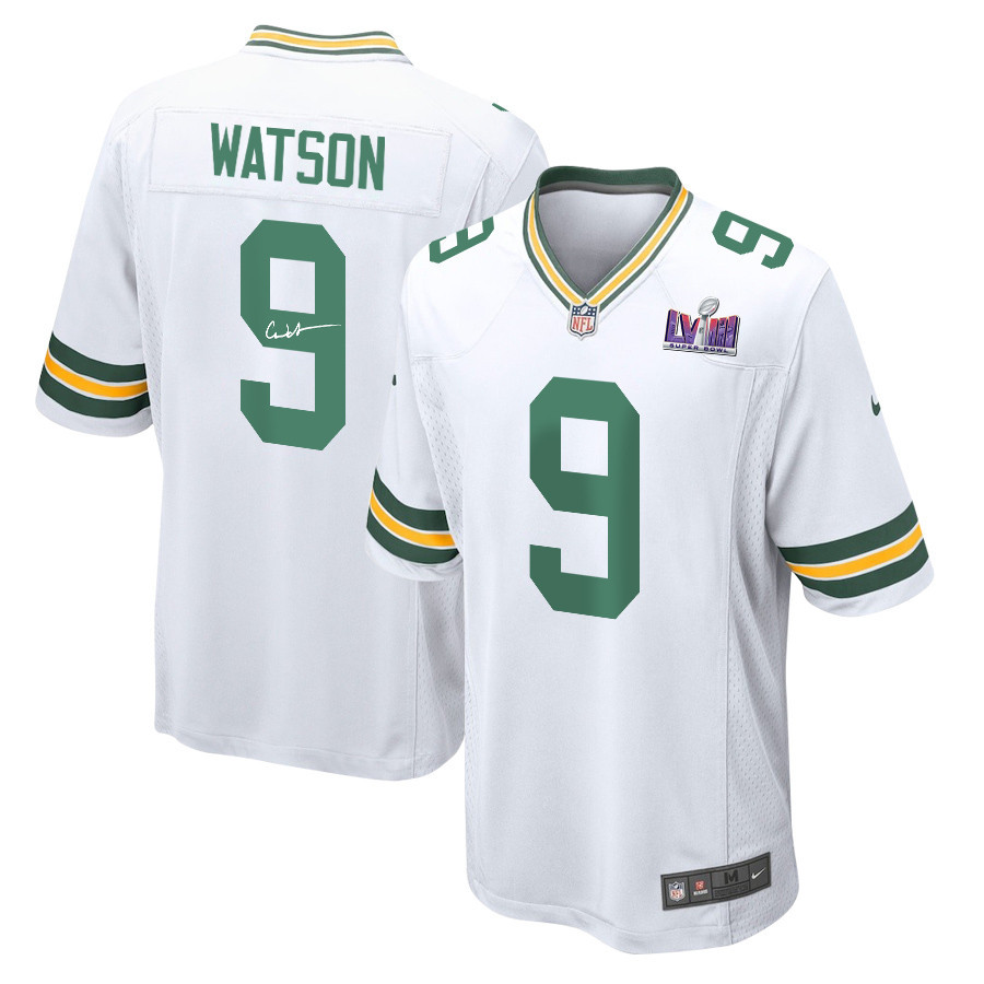 Christian Watson 9 Signed Green Bay Packers Super Bowl LVIII Game Men Jersey - White