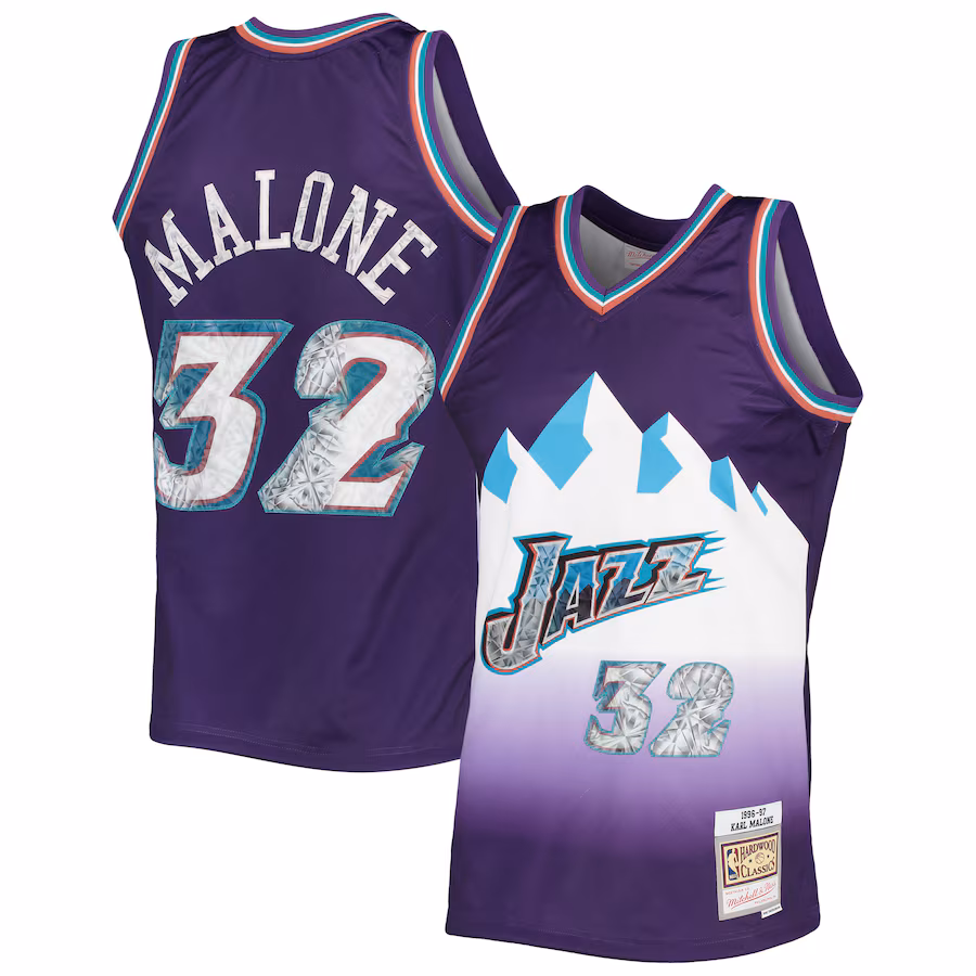 Men's Utah Jazz Karl Malone Mitchell & Ness Purple 1996-97 Hardwood Classics NBA 75th Anniversary Diamond Swingman Jersey