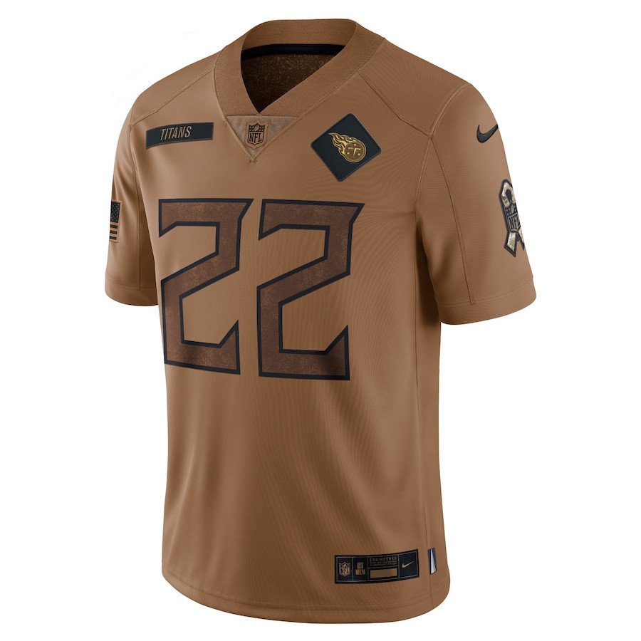 Derrick Henry 22 Tennessee Titans 2023 Salute To Service Men Limited Jersey - Brown