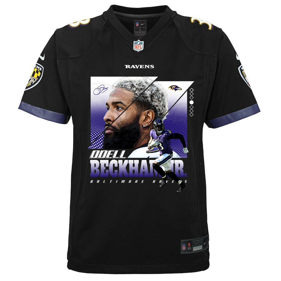 Odell Beckham Jr. 3 Baltimore Ravens Signed Glass Game YOUTH Jersey - Black