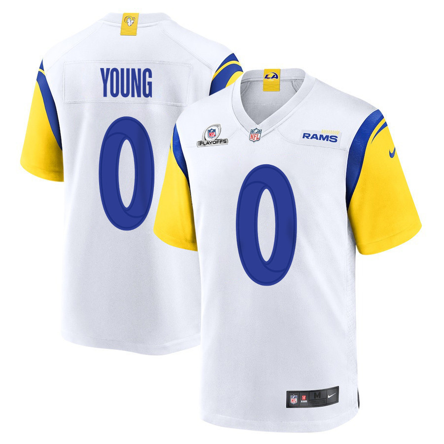Byron Young 0 Los Angeles Rams 2023 Playoffs Patch Game Men Jersey - White