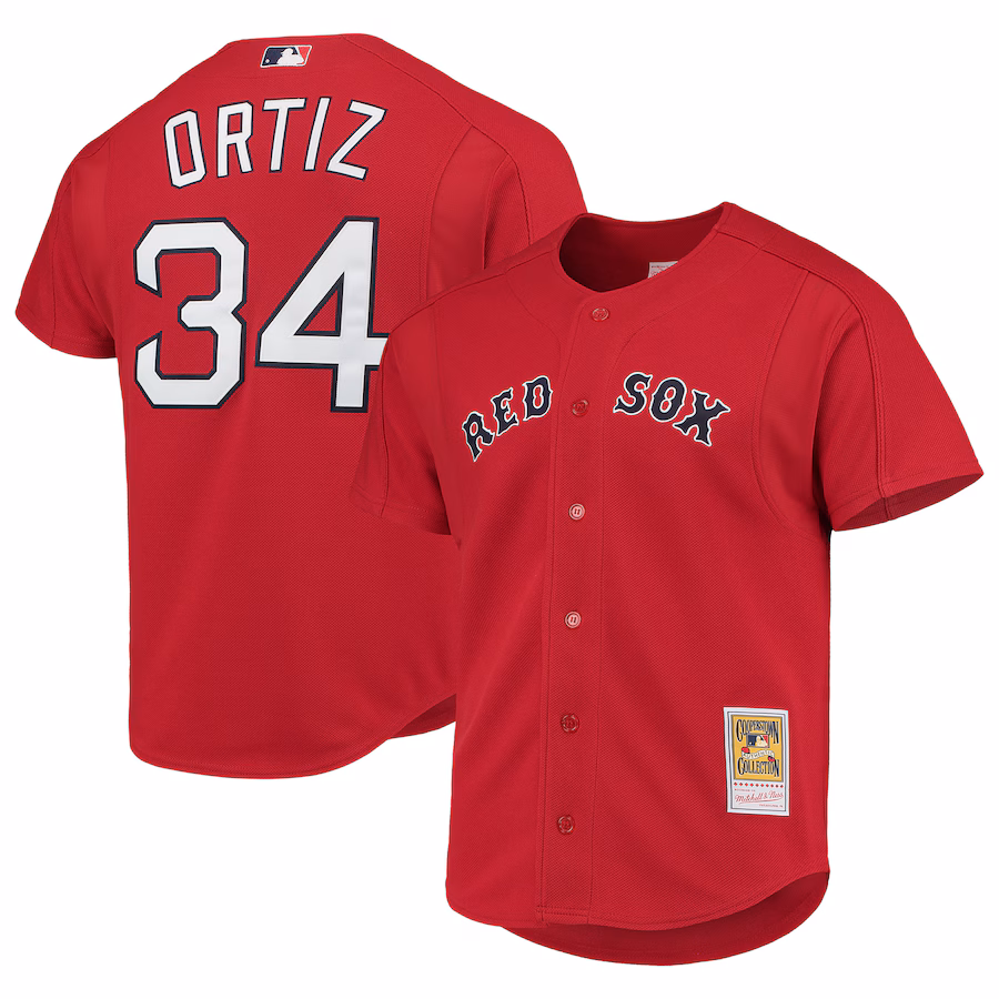 Youth Boston Red Sox David Ortiz Mitchell & Ness Red Cooperstown Collection Mesh Batting Practice Button-Up Jersey