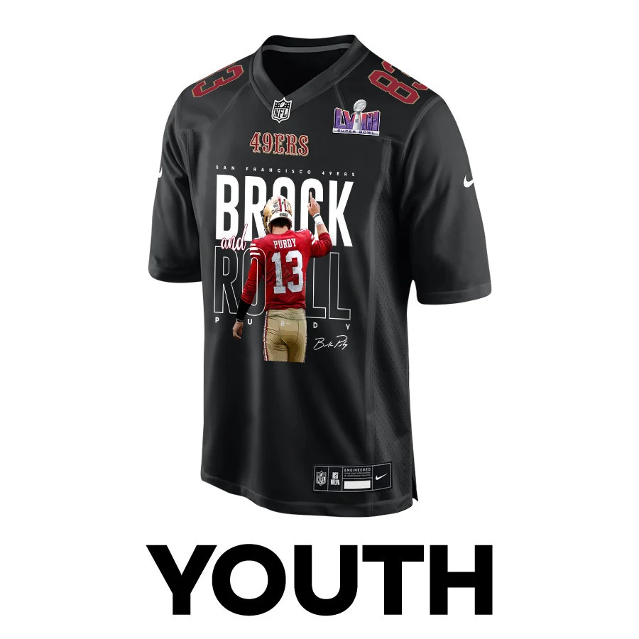 Brock Purdy 13 Signed Brock And Roll San Francisco 49ers V2 Fashion Game YOUTH Jersey - Carbon Black