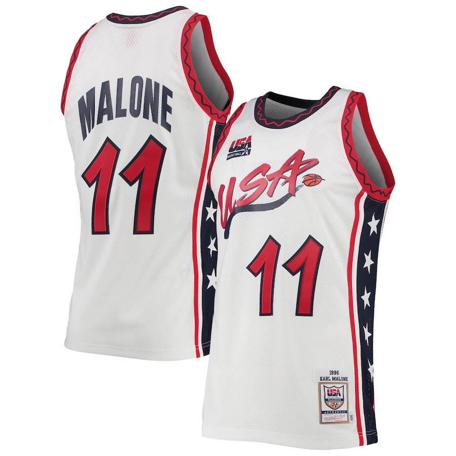 Men's USA Basketball Karl Malone Mitchell & Ness White 1996 Hardwood Classics Authentic Jersey